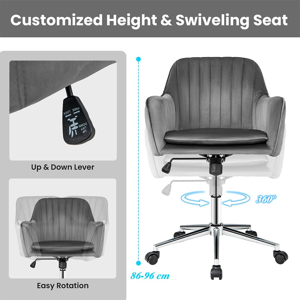 Costway Grey Velvet Adjustable Office Chair Image 7