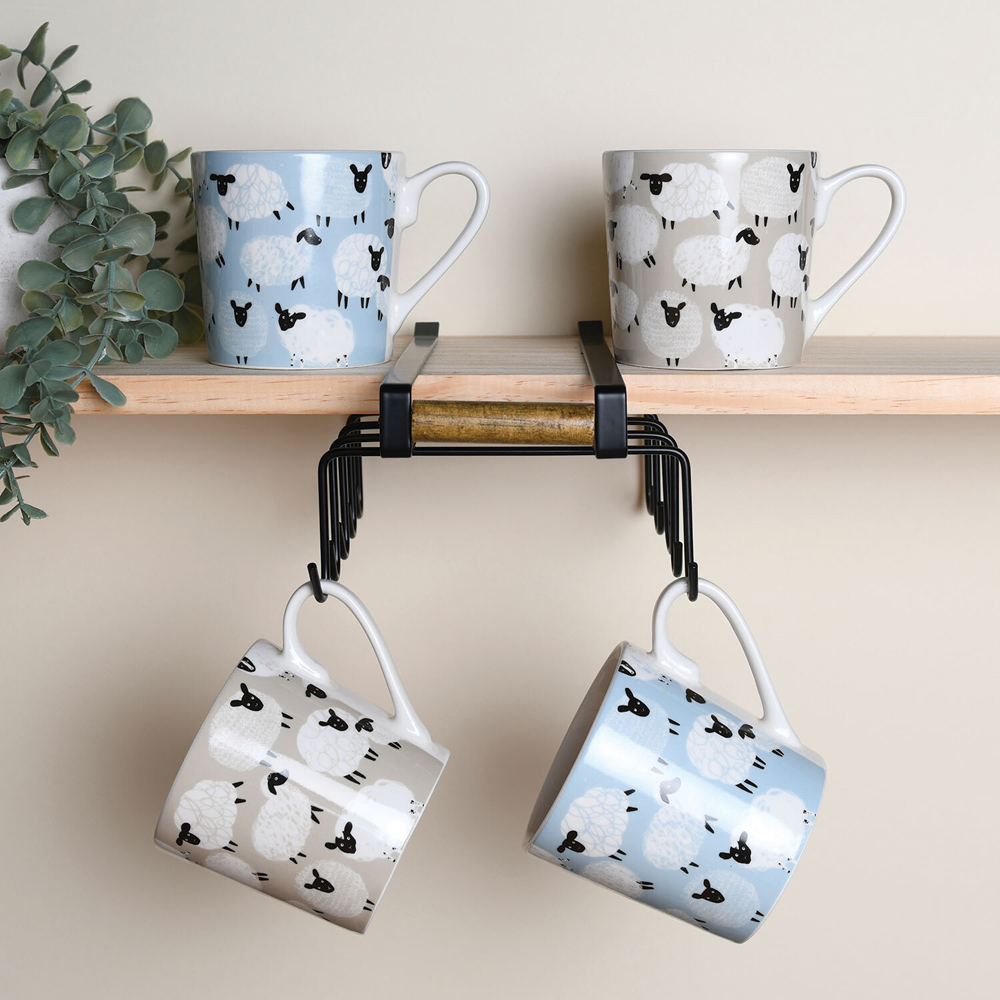 Set of 4 Highland Flock Mugs - Taupe and Blue Image 2