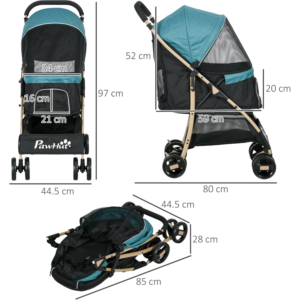 PawHut 4 Wheel Pet Stroller with Rain Cover Dark Green Image 7