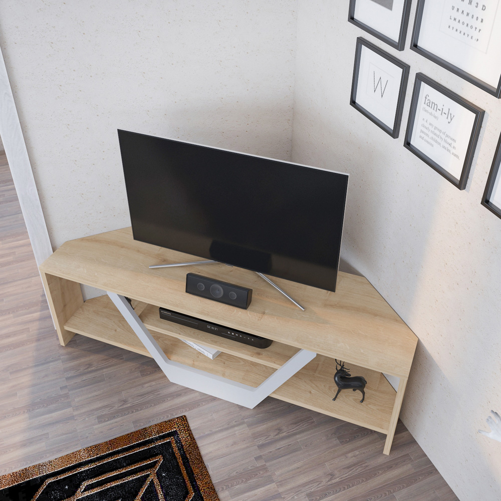 Decorotika Sares 2 Shelf Oak and White Modern TV Unit Image 4
