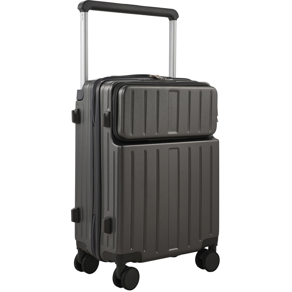 H&O Direct Grey ABS Suitcase with Front Opening and Spinner Wheels 20 inch Image 1