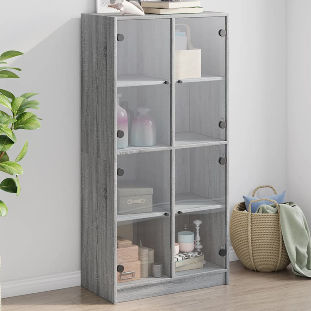 vidaXL 4 Glass Door Grey Sonoma Highboard Image 1