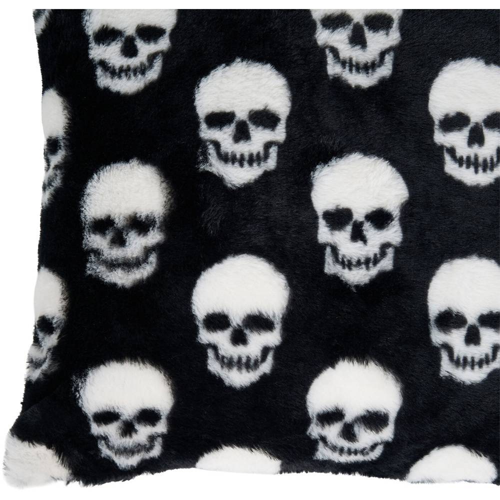 Skulls Faux Fur Cushion Black Image 4