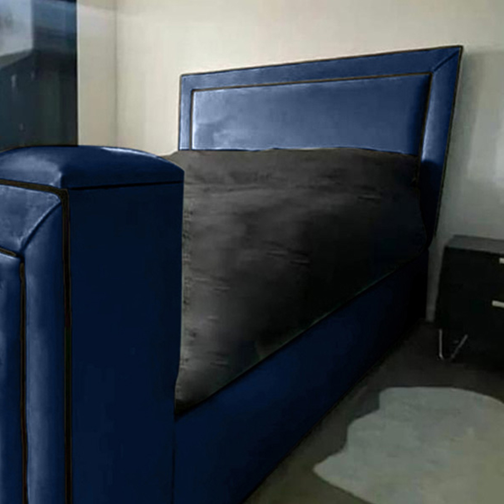 Eleganza Home Bisham Double Blue Plush Velvet TV Bed Frame Image 2