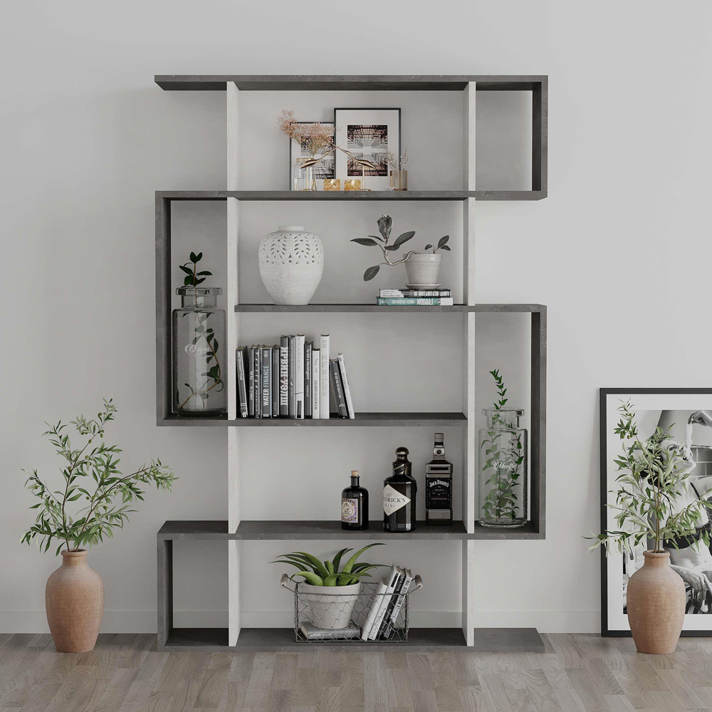 Decortie Mito Retro Grey and Ancient White Modern Tall Bookcase Image 4
