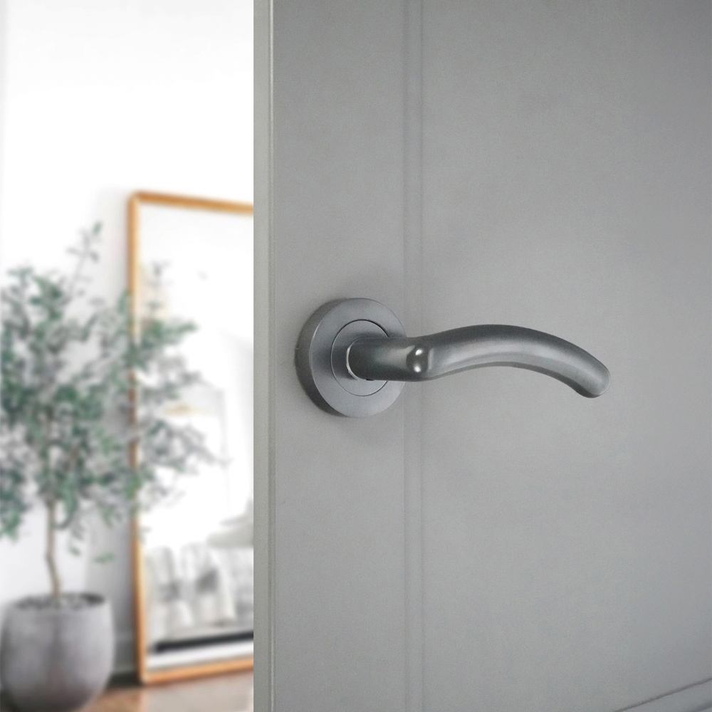 Spira Brass Taurus Gunmetal Grey Lever on Rose Door Handle 2 Pack Image 2