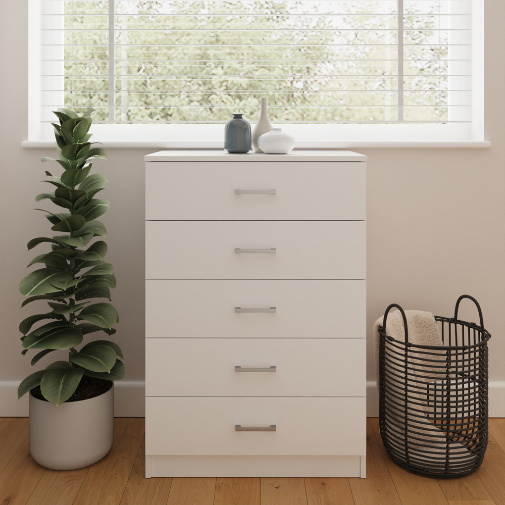 GFW Bailey 5 Drawer White Chest of Drawers Image 3