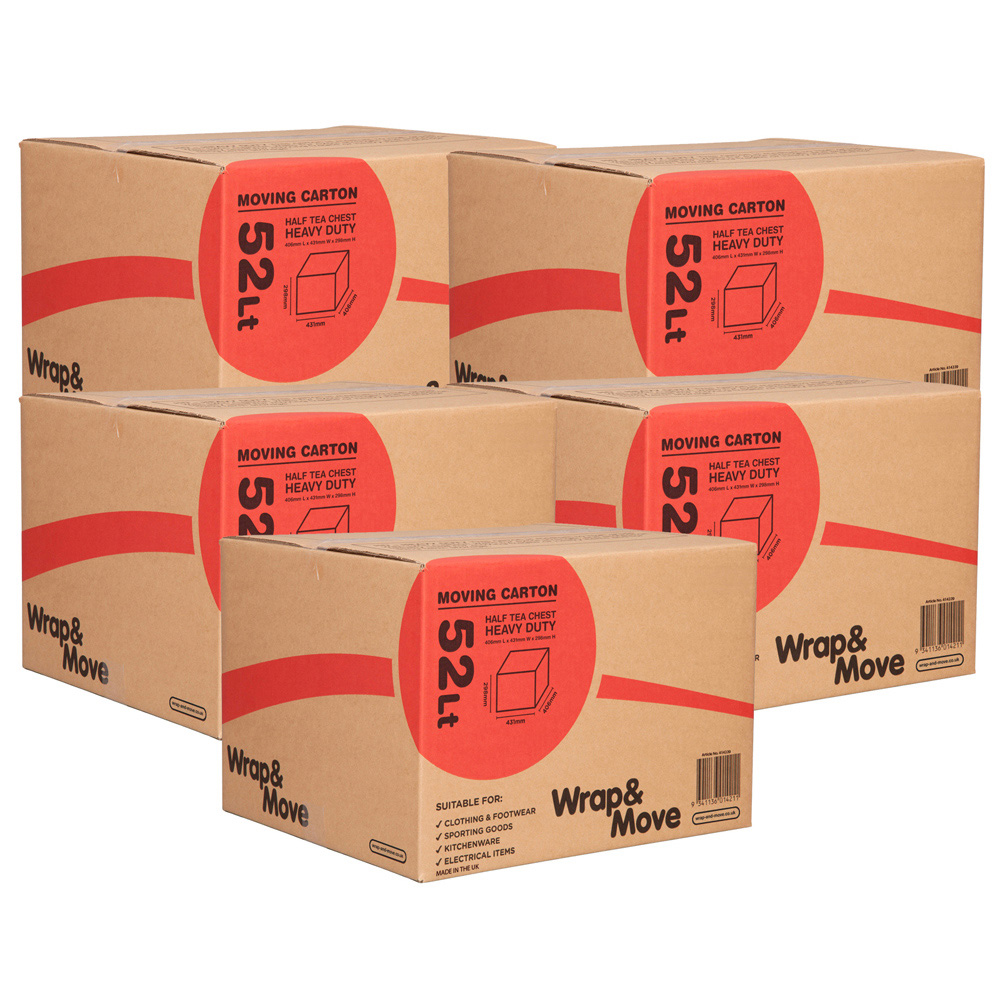 Wrap & Move Heavy Duty Large Moving Box 52L 5 Pack Image 1