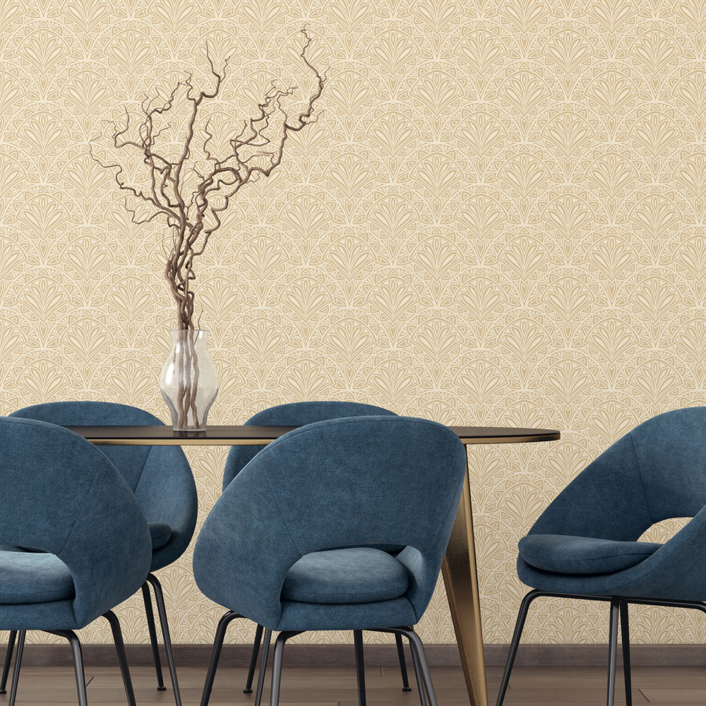 Hoopla Walls Elegance Deco Fan Gold Wallpaper Image 2