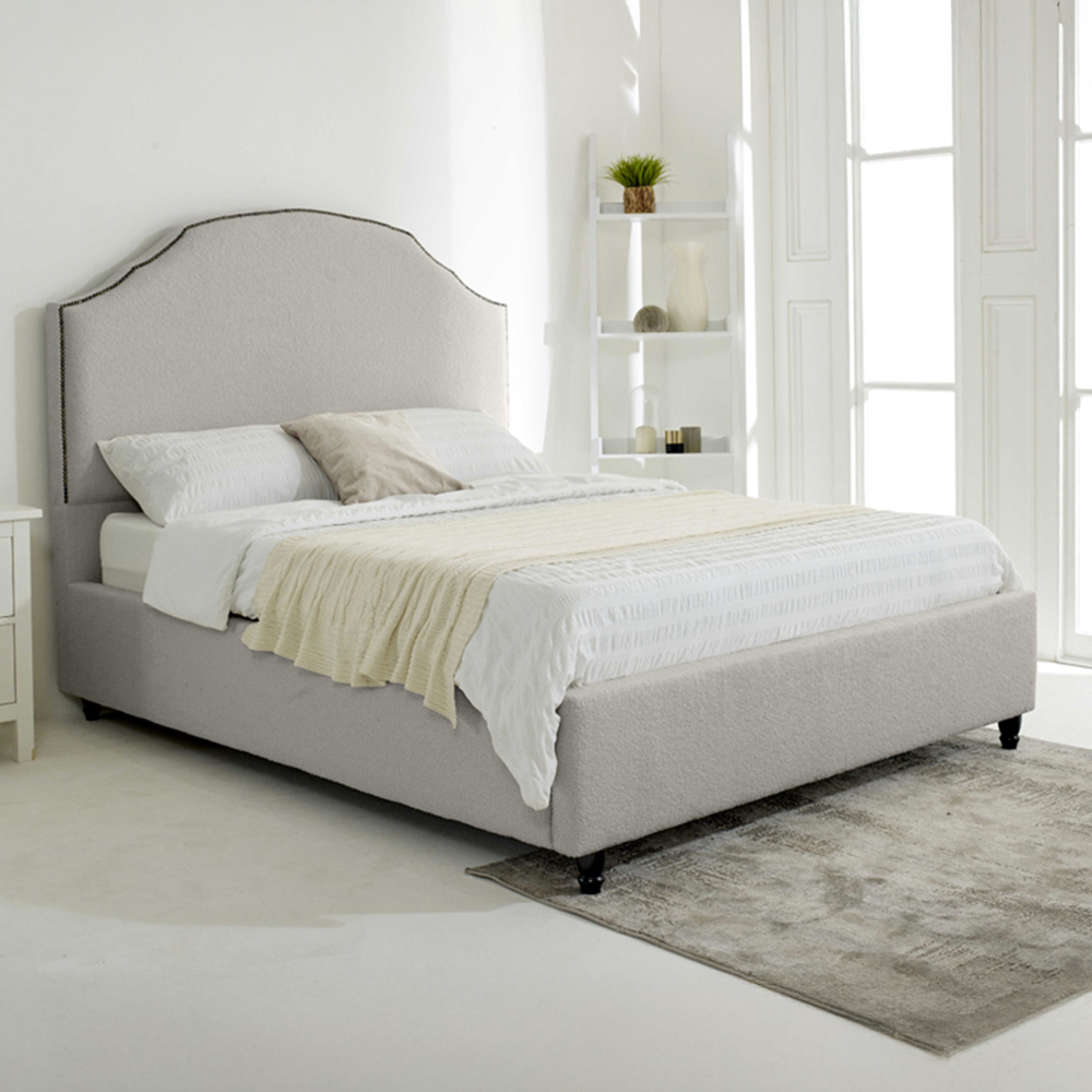 Eleganza Sareen Small Double Silver Plush Velvet Small Bed Frame with Curved Headboard Image 1