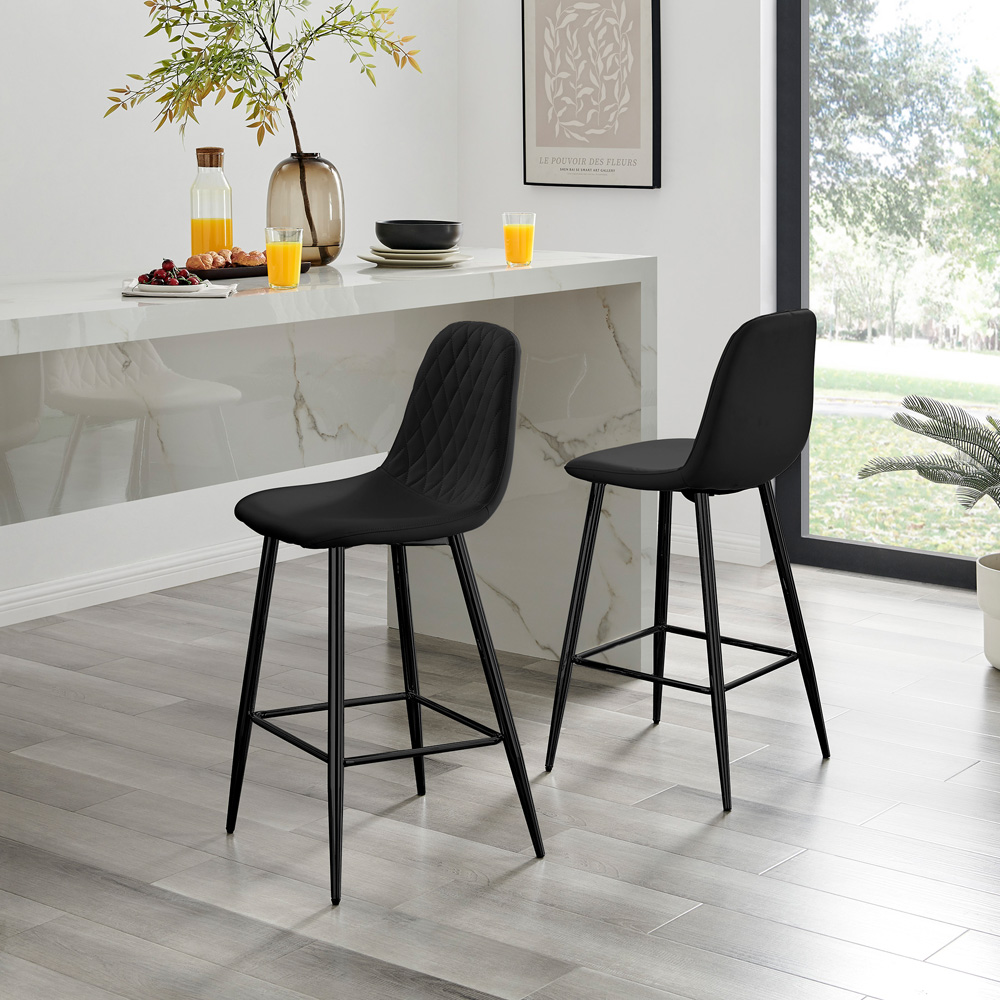 Furniturebox Solara Black Faux Leather Bar Stool Set of 2 Image 5