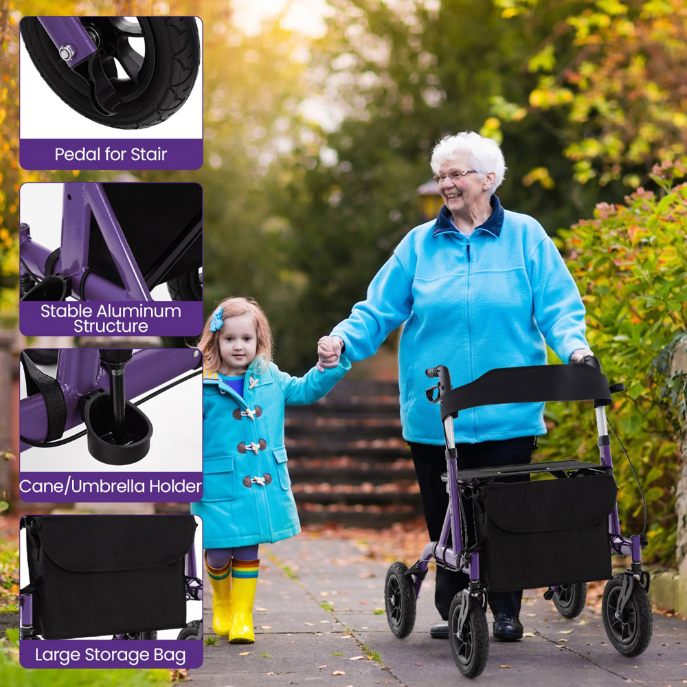Costway Purple Folding Aluminium Walker with Seat Image 5