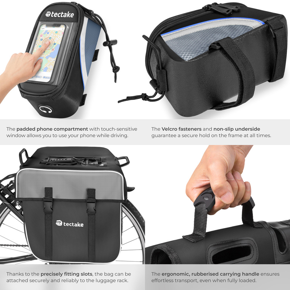tectake Black and Blue Water-Repellent Georg Frame Bicycle Bag Set 10.5 x 20.5 x 10cm Image 7