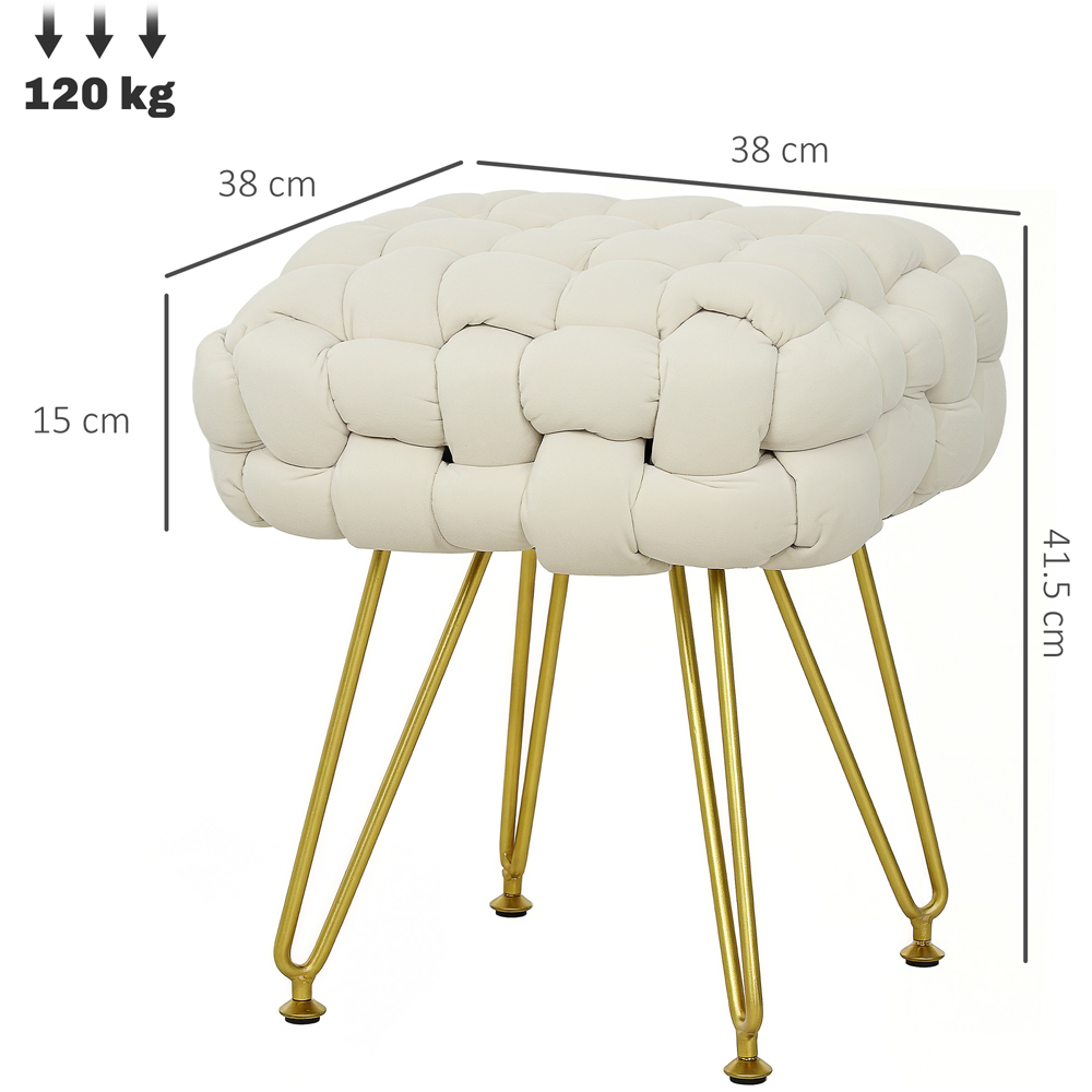 HOMCOM Cream White Woven Velvet Footstool with Metal Legs Image 8