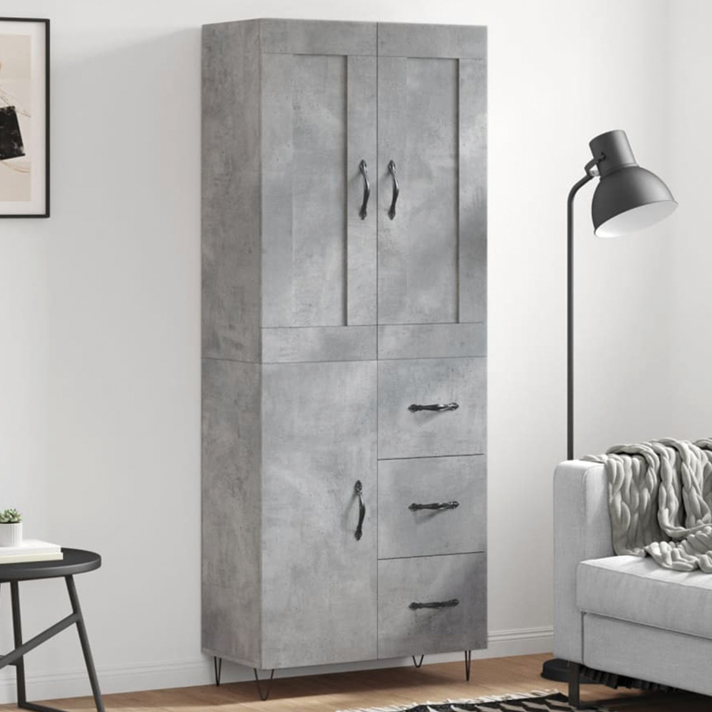 vidaXL 3 Door 3 Drawer Concrete Grey Highboard Image 1