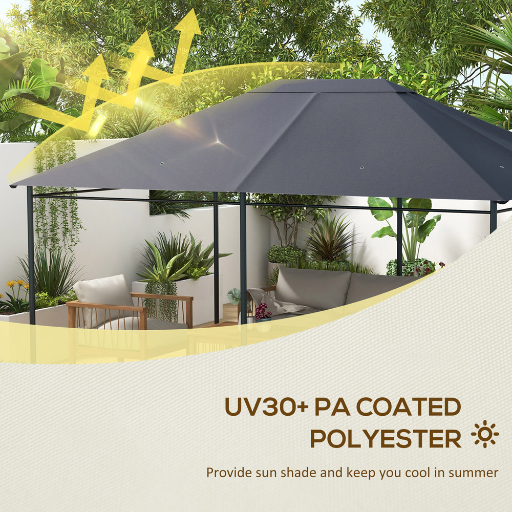 Outsunny 3 x 4m Dark Grey Polyester Gazebo Canopy Replacement Cover Image 4