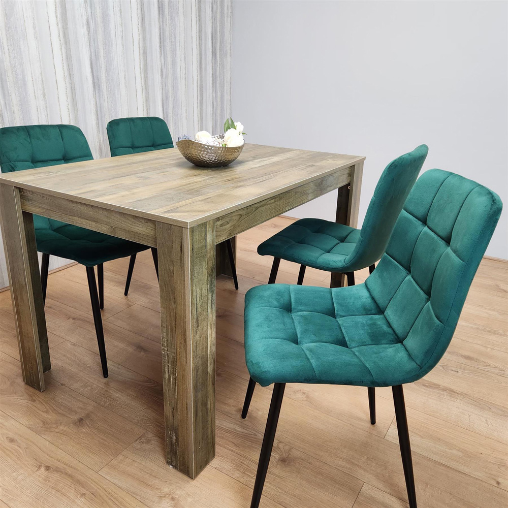 Portland 4 Seater Velvet Dining Set Wood Effect and Green Image 6