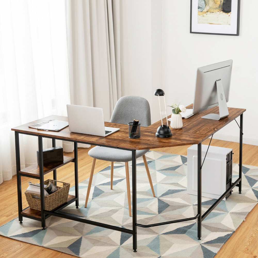 Costway 2 Shelf L Shaped Corner Computer Desk Coffee Image 4