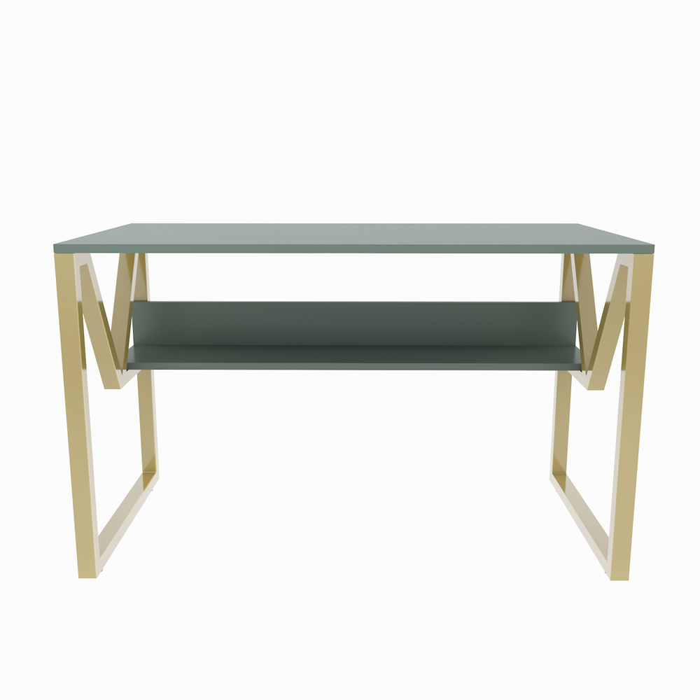 Decorotika Lona Single Shelf Study and Writing Desk Green and Gold Image 3