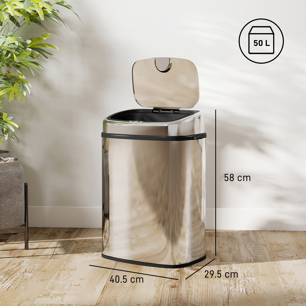 HOMCOM Silver Tone Stainless Steel Automatic Sensor Bin 50L Image 9