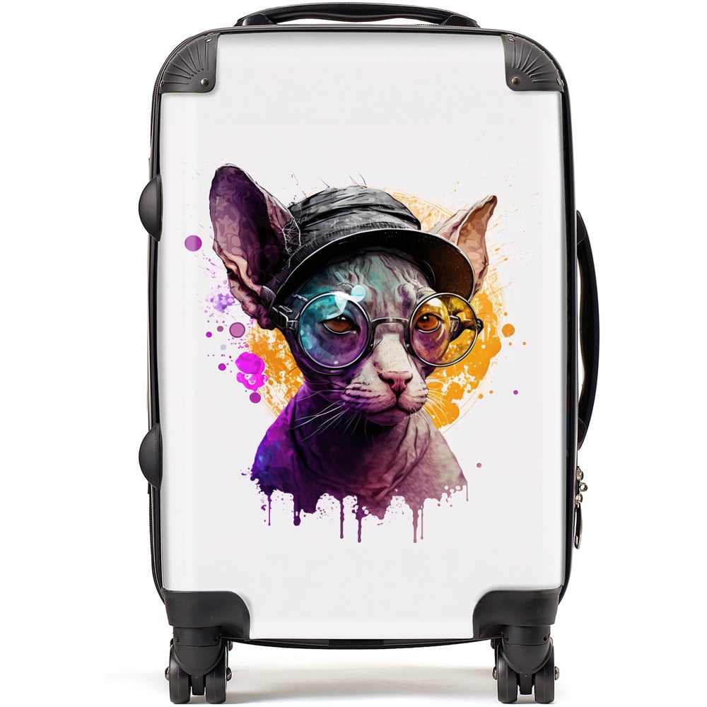 Warren Reed Designer Cabin Splashart Cornish Rex with Glasses Suitcase Image 1
