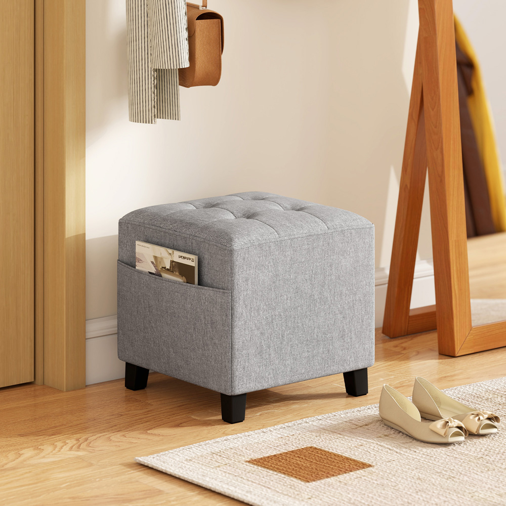 HOMCOM Light Grey Square Small Ottoman Seat Image 5