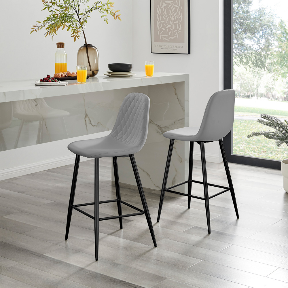 Furniturebox Solara Grey and Black Faux Leather Bar Stool Set of 2 Image 5