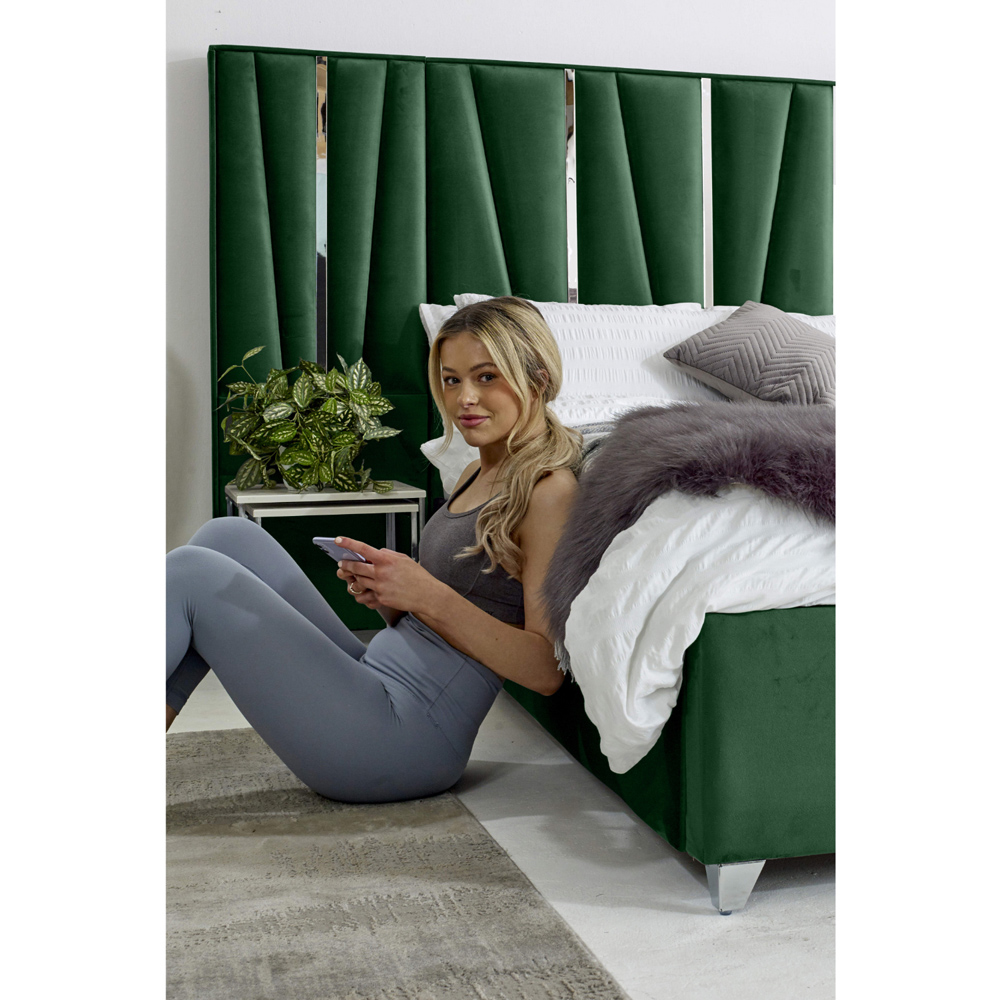Eleganza Mila Double Green Plush Velvet Bed Frame with Lined Headboard Image 3