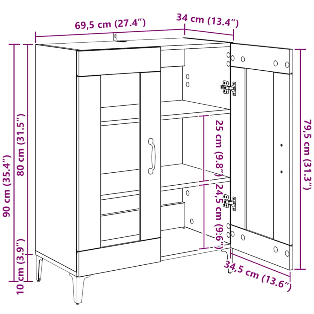 vidaXL 2 Glass Door Sonoma Oak Sideboard Image 9