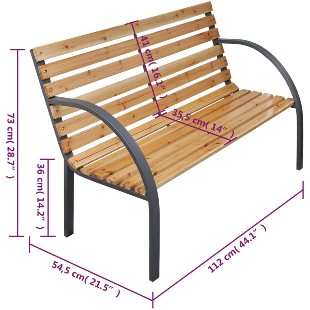 vidaXL Brown Cast Iron and Solid Wood Fir Cross Backrest Garden Bench 112cm Image 5
