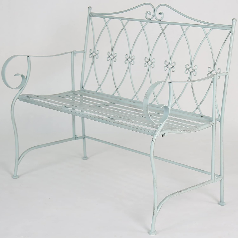 Glamhaus Pavia Antique Blue Garden Bench Image 2