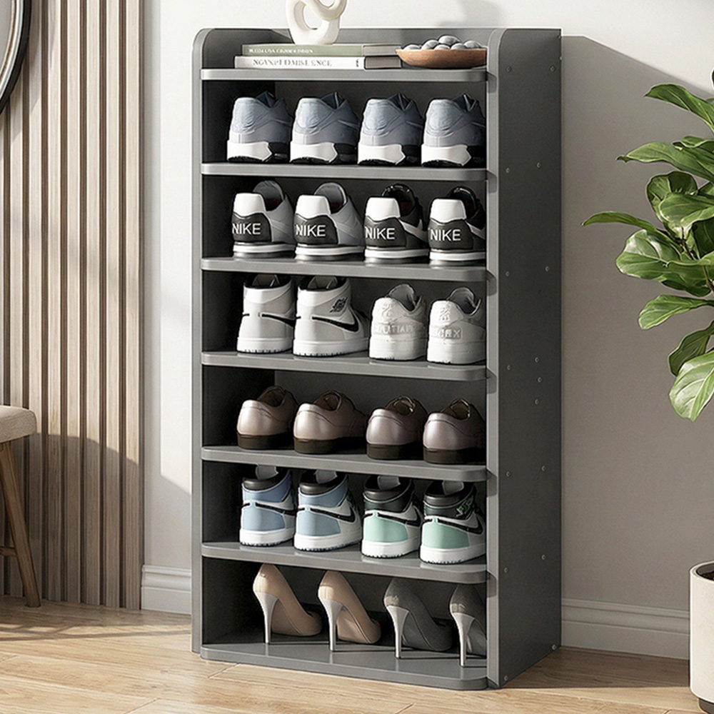 Living and Home 7 Shelf Black Wide Shoe Rack with Raised Guardrail Image 1