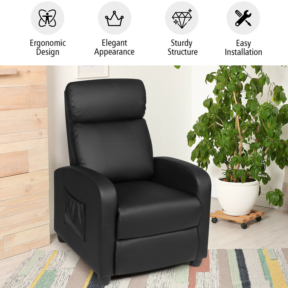 Costway Black Recliner Chair with Adjustable Backrest Image 5