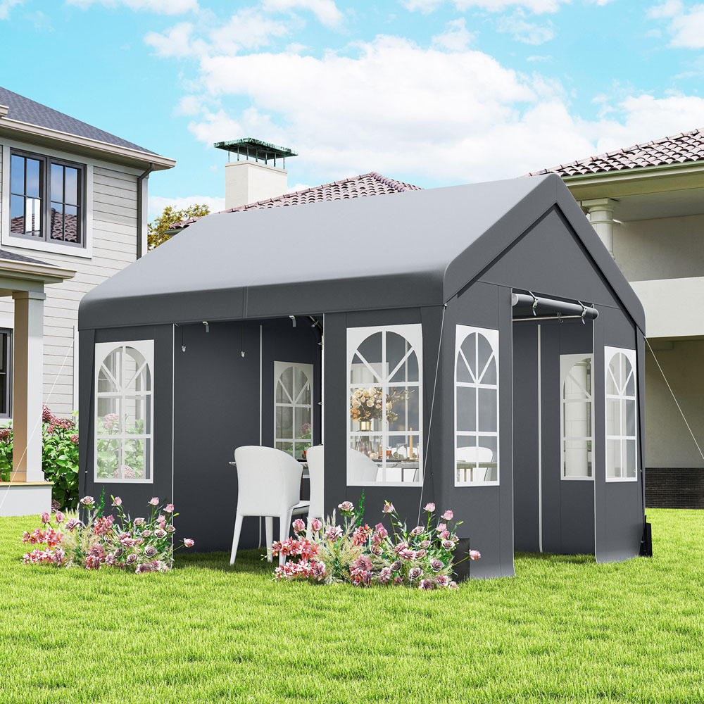 Outsunny 3 x 3m Grey Cathedral Style Gazebo with Sidewalls Image 4