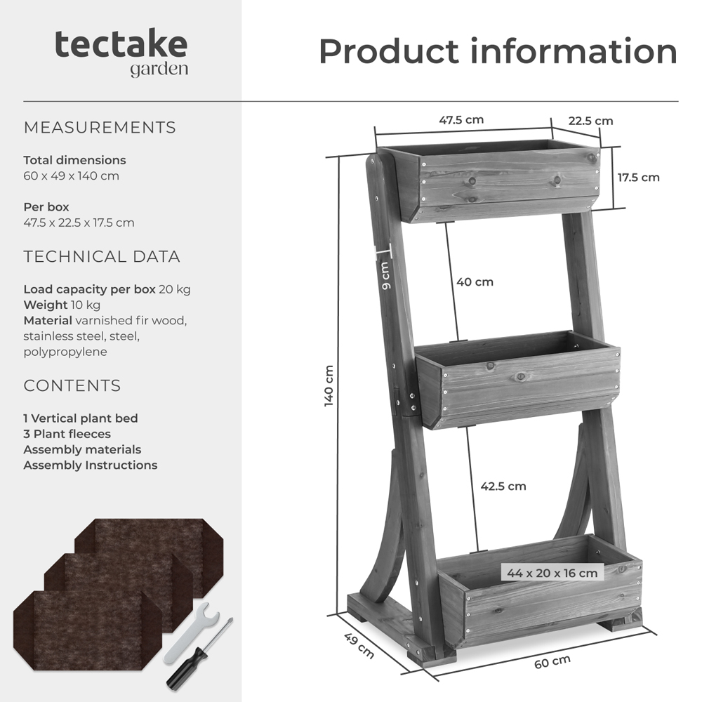 tectake Flora 4-Tier Grey Rustic Wooden Vertical Planter 60 x 49 x 140cm Image 9