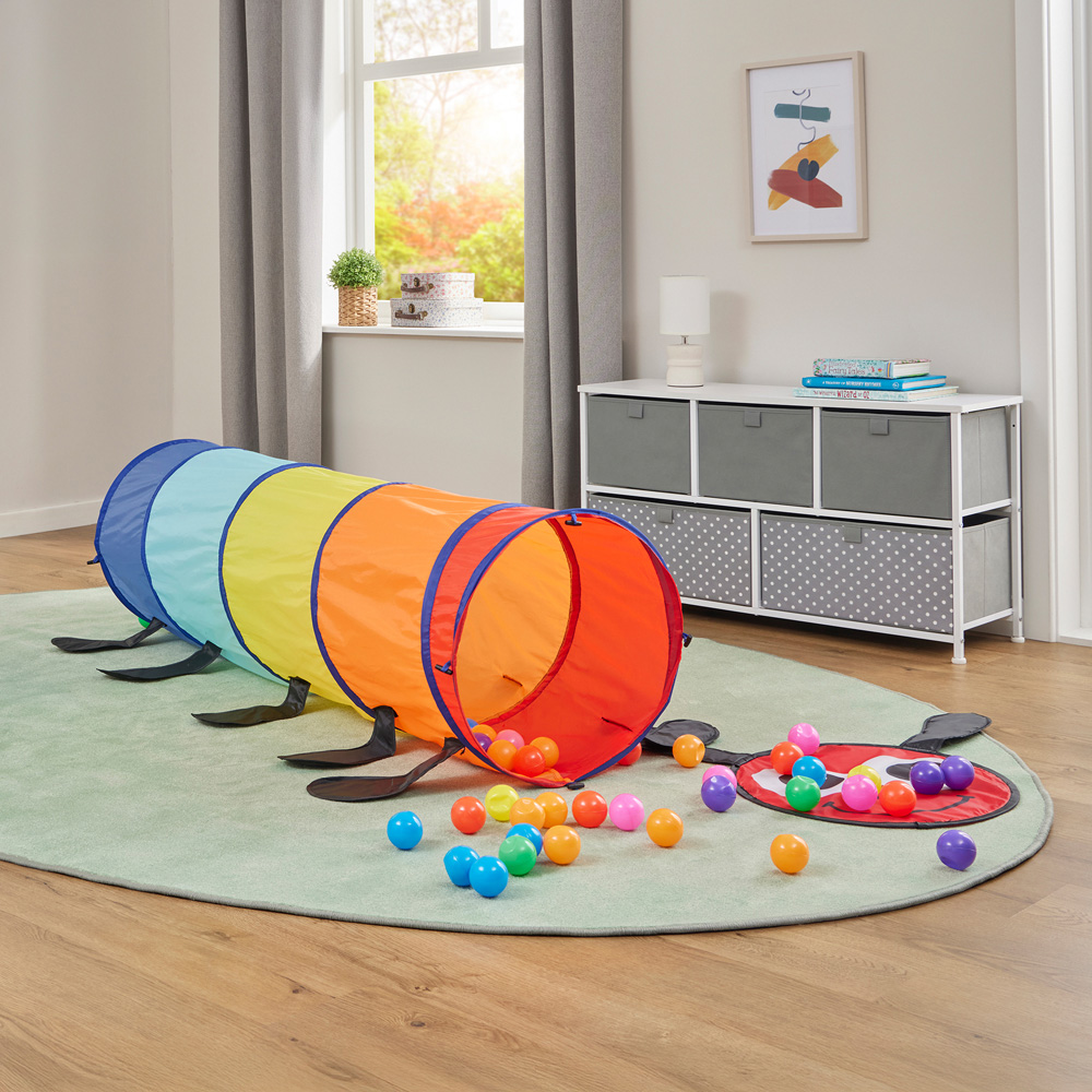 Liberty House Toys Kids Caterpillar Crawl Tunnel with Multicolour Balls and Storage Bag Image 5