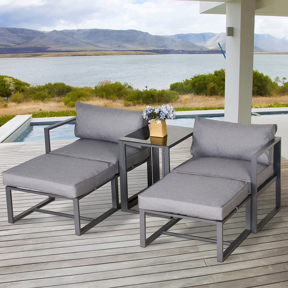 Outsunny Set of 2 Grey Aluminium Sun Lounger with Footstools Image 1