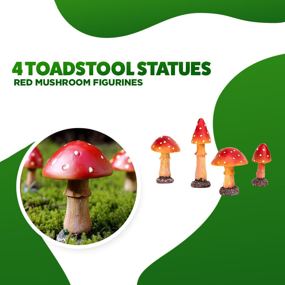 Marco Paul 4 Piece Red Freestanding Mushroom Ornaments Image 4