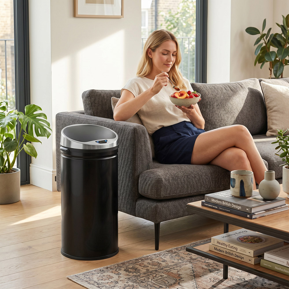 HOMCOM Black Stainless Steel Soft Close Sensor Bin 42L Image 3