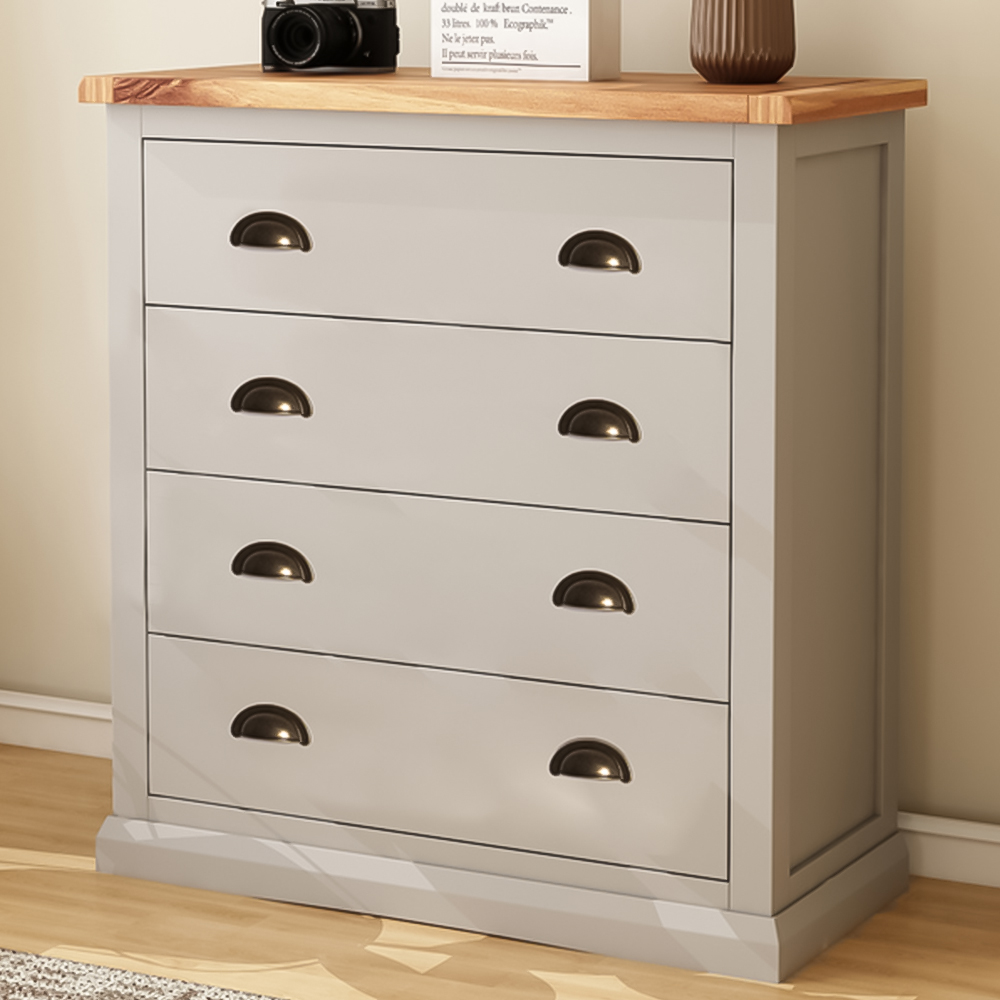 Loreo 4 Drawer Light Grey Chest of Drawers with Brass Cup Handles Image 1