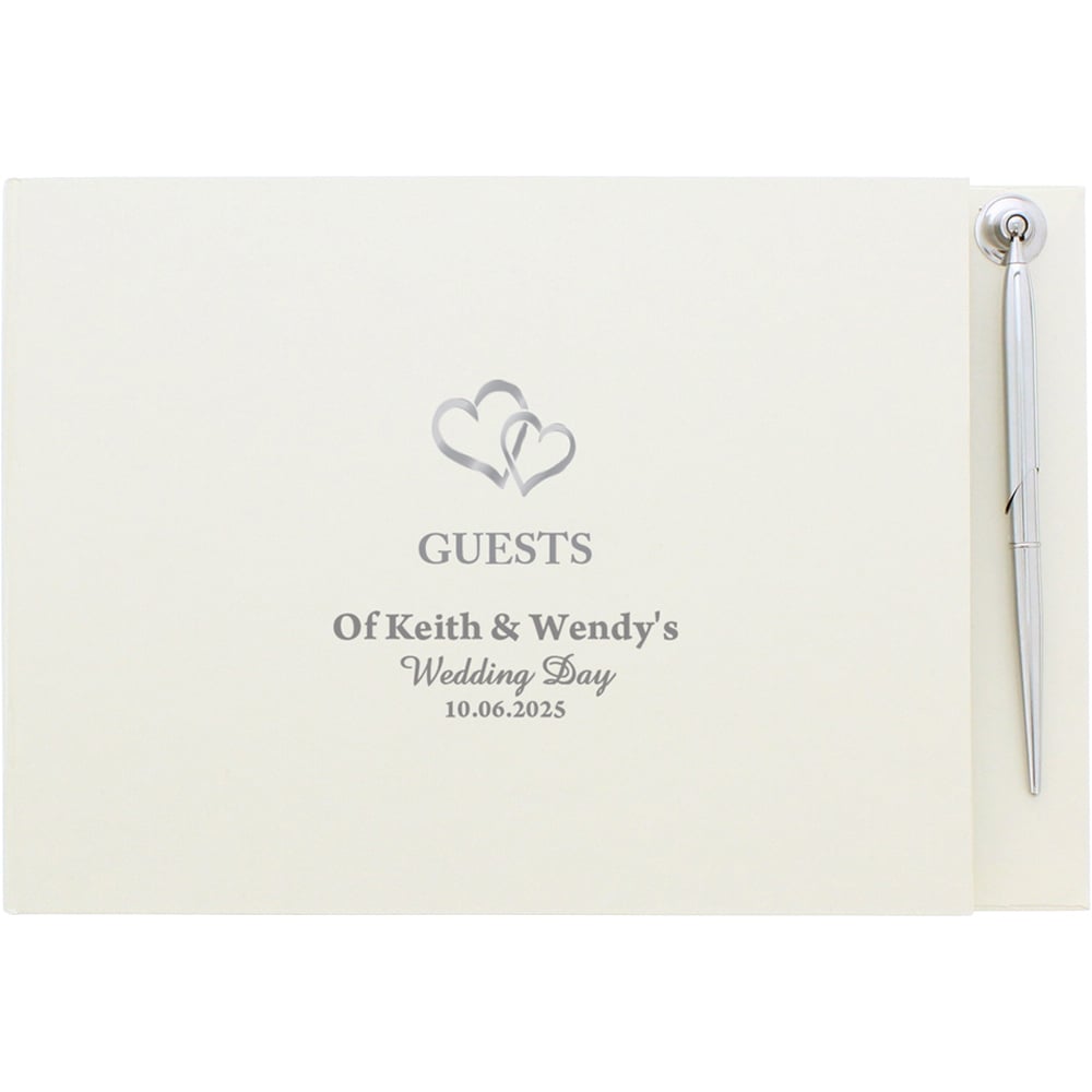 Personalised Memento Personalised Hearts Design Hardback Guest Book and Pen Image 1