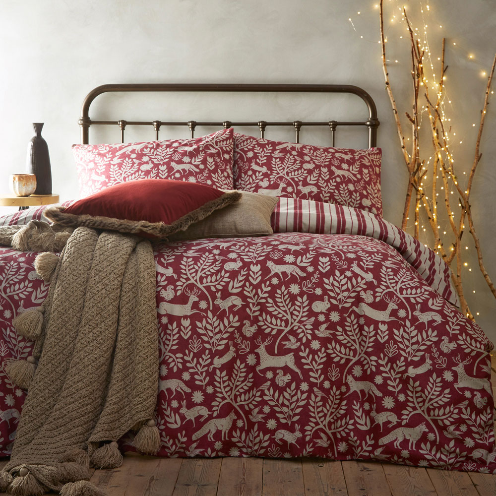 furn. Skandi Woodland Double Wild Berry Brushed Cotton Duvet Set Image 1