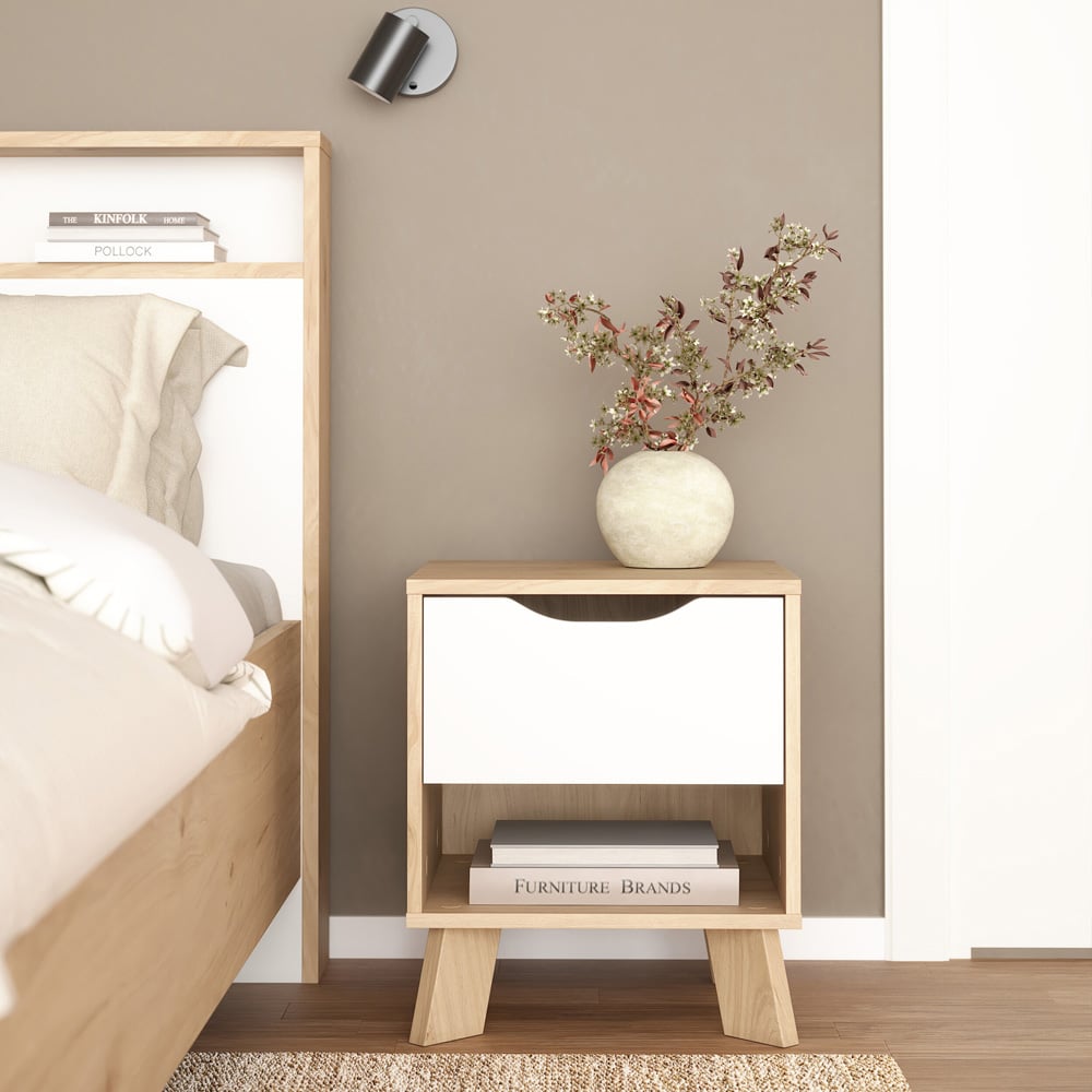 Furniture To Go Single Drawer Single Shelf White and Brown Nightstand Image 6
