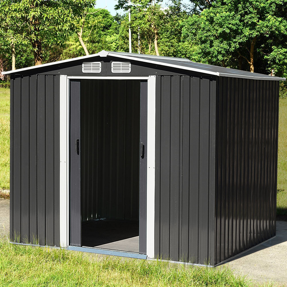 Living and Home 8 x 8ft Charcoal Black Metal Garden Storage Shed Image 2