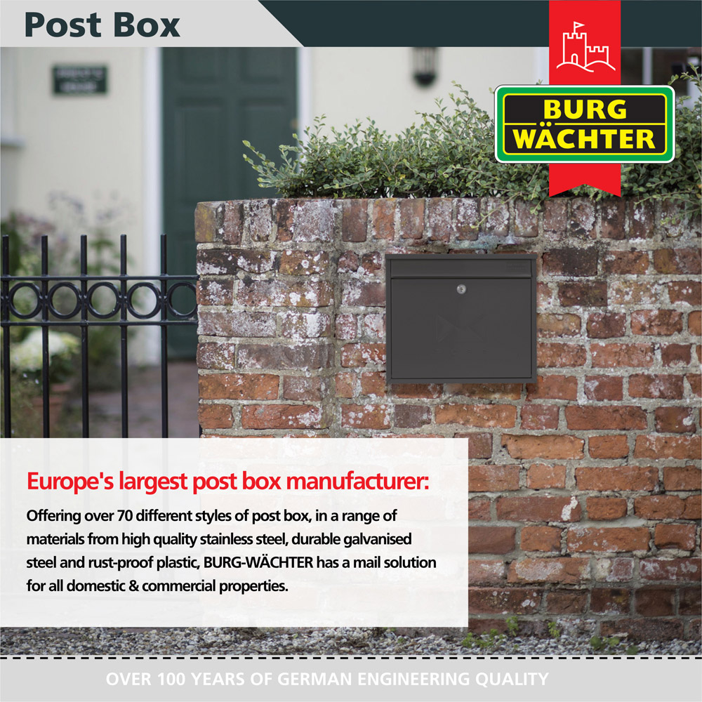 Burg-Wachter Anthracite Elegance Wall Mounted Galvanised Steel Lockable Weatherproof Post Box - 36x31x10cm Image 5