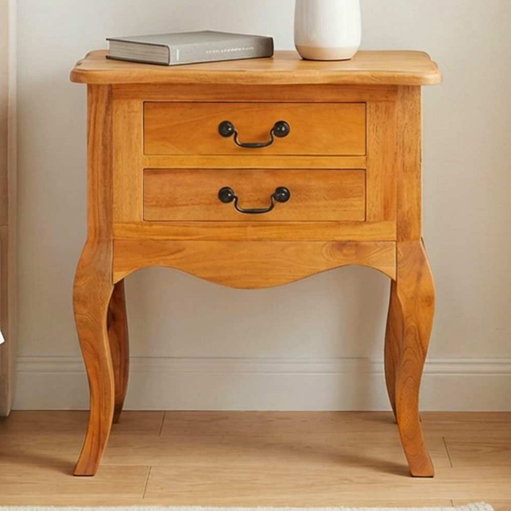 vidaXL 2 Drawer Solid Mahogany Wood Side Table Image 1