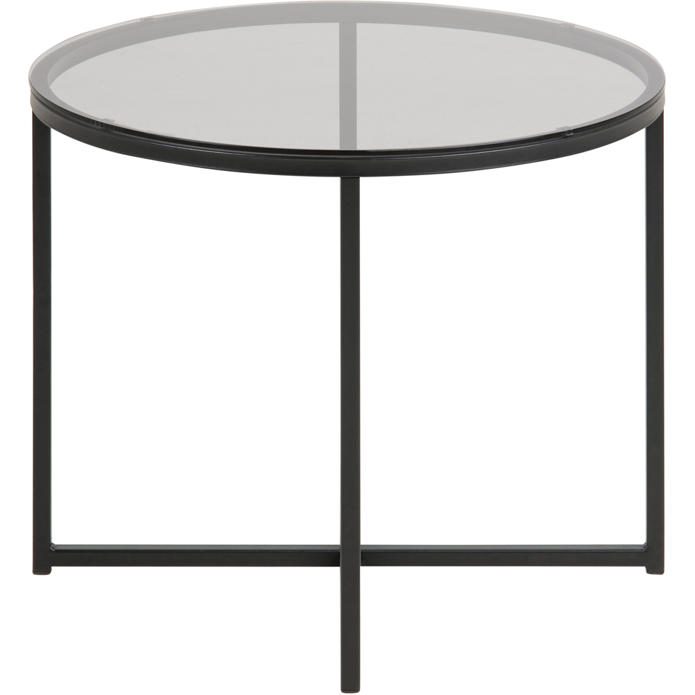 Florence Cross Round Smoked Glass Top Metal Side Table Image 3