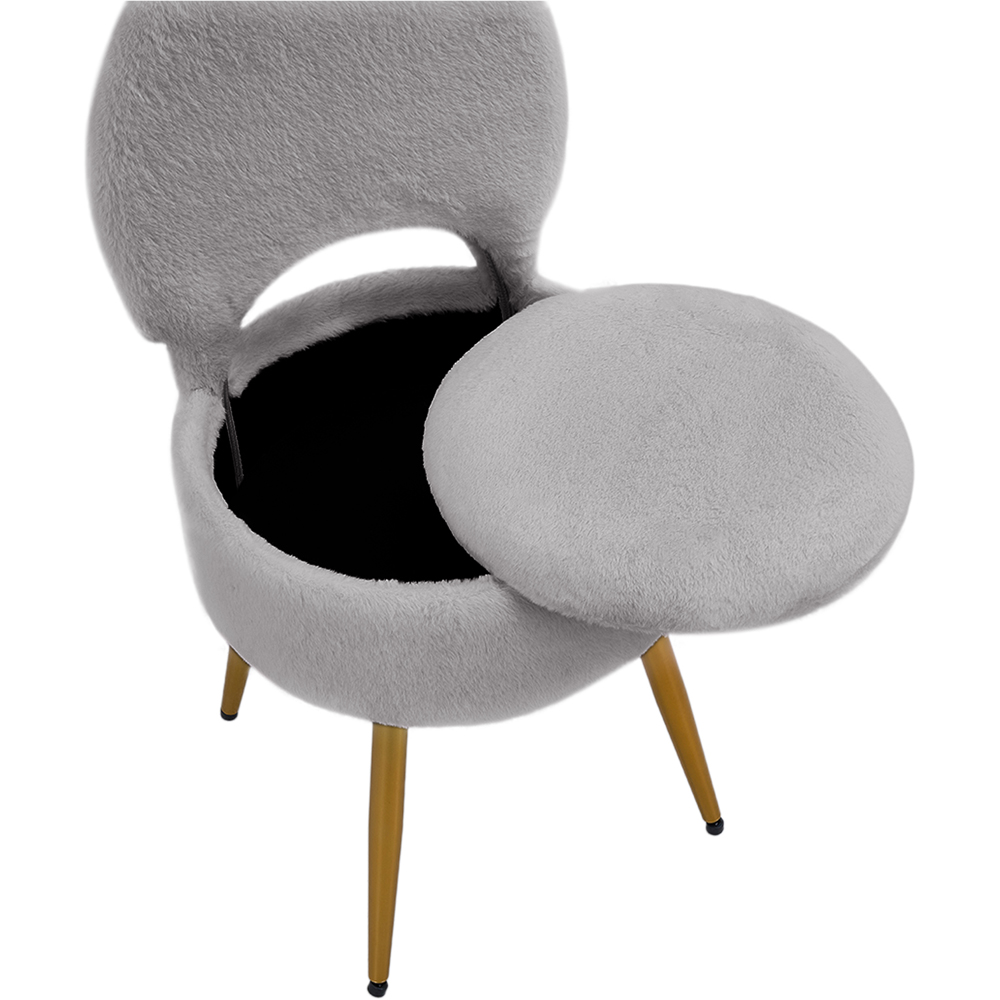 Living and Home Grey Faux Rabbit Fur Round Back Foldable Vanity Chair with Storage Image 4
