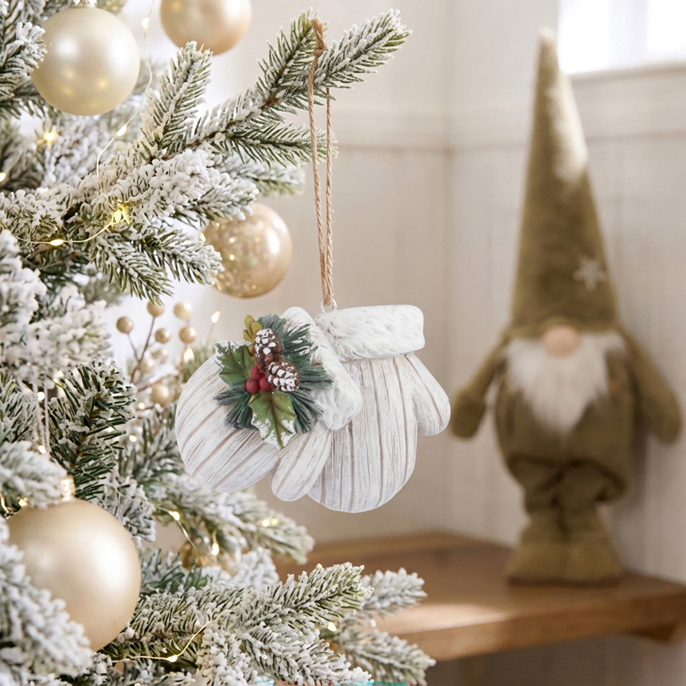 Christmas Mitten Hanging Decoration White Image 2