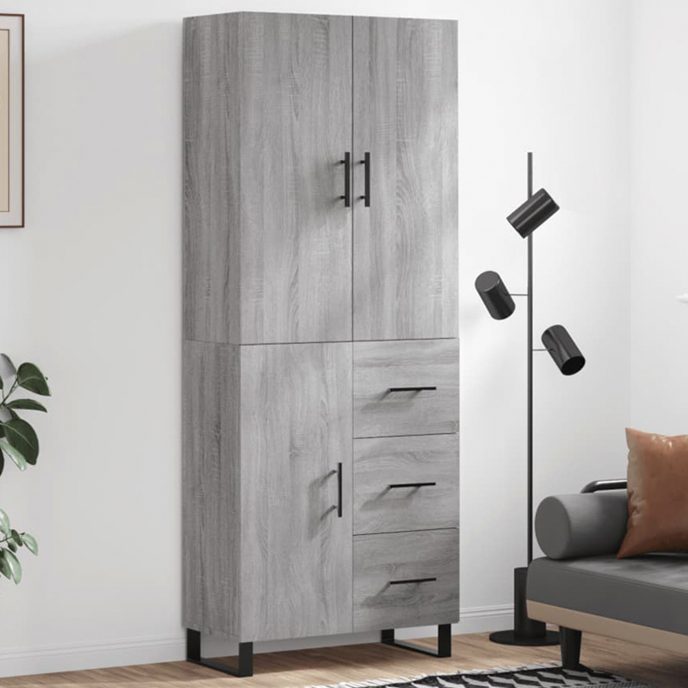 vidaXL Single Door 2 Drawer 2 Shelf Grey Highboard Image